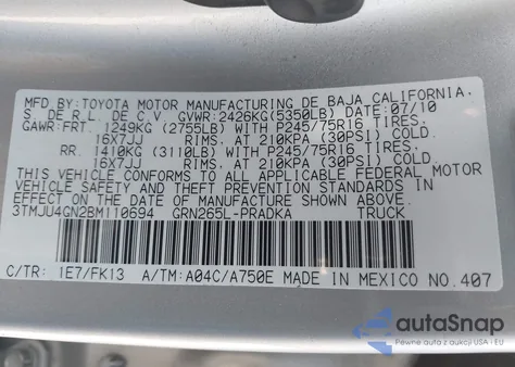 2011 Toyota Tacoma Prerunner V6 z USA, uszkodzony, nr VIN 3TMJU4GN2BM110694
